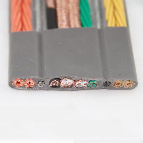 Elevator flat cable with copper wire braided shield, galvanized steel wire tensile TVVBPG
