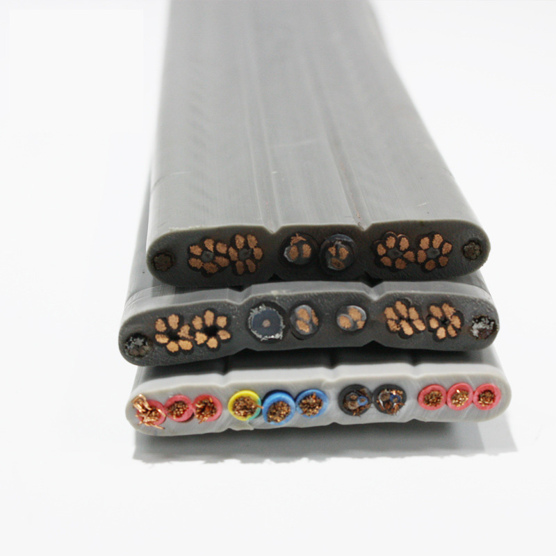 Flat elevator cable with steel wire tensile, shielding layer, coaxial cable TVVBPG-TV